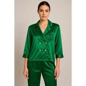 Vintage Victoria’s Secret Gold Label Satin Pajama Set Green w/ Pearl Buttons S